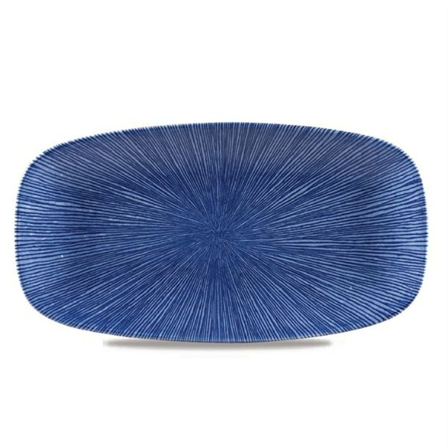 Crockery * | Top Sell Churchill Studio Prints Agano Oblong Chefs Plates Blue 355 X 189Mm (Pack Of 6)