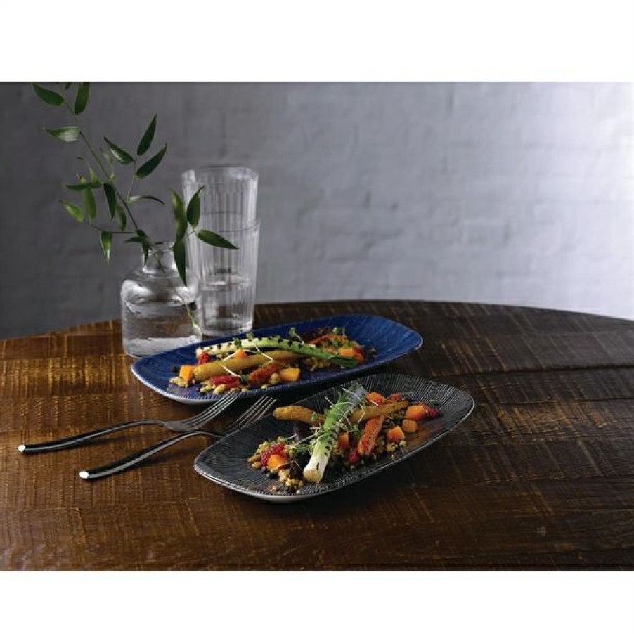 Crockery * | Top Sell Churchill Studio Prints Agano Oblong Chefs Plates Blue 355 X 189Mm (Pack Of 6)