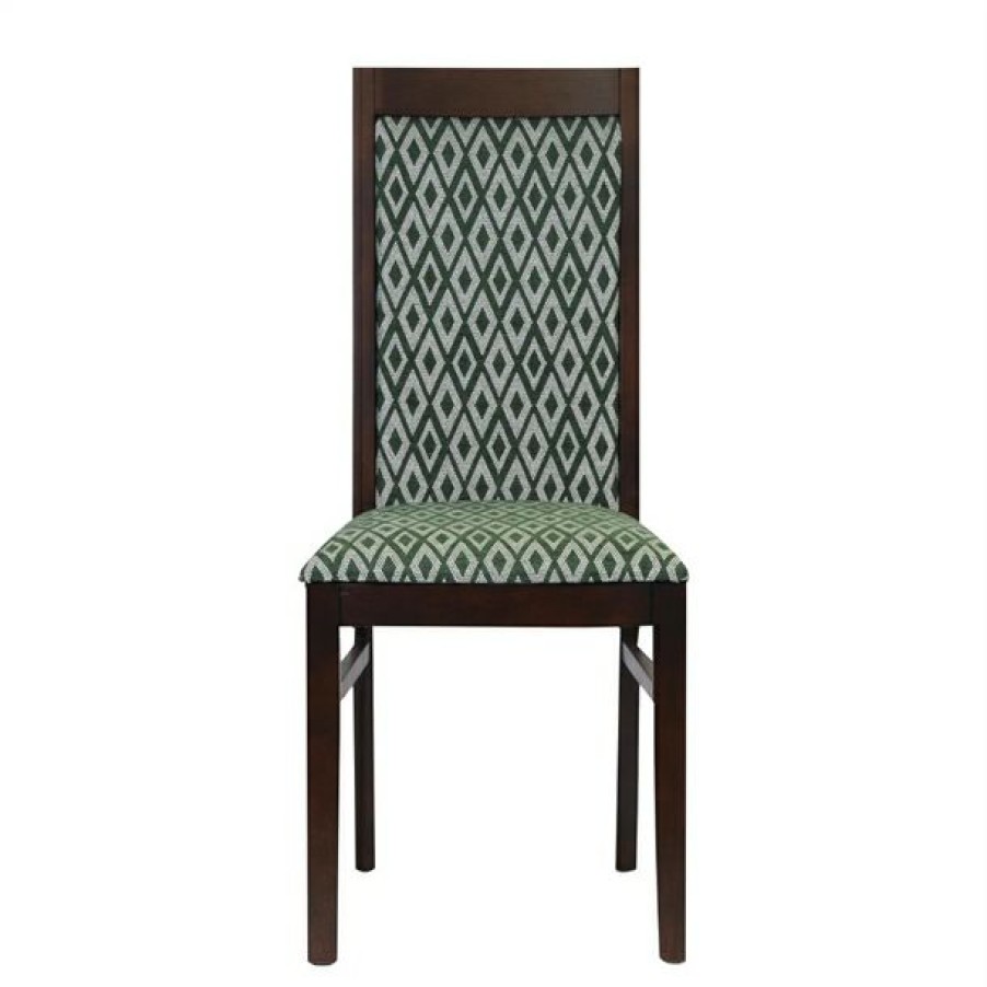 Furniture * | Quality Guarantee Brooklyn Padded Back Dark Walnut Dining Chair With Green Diamond Padded Seat And Back (Pack Of 2)