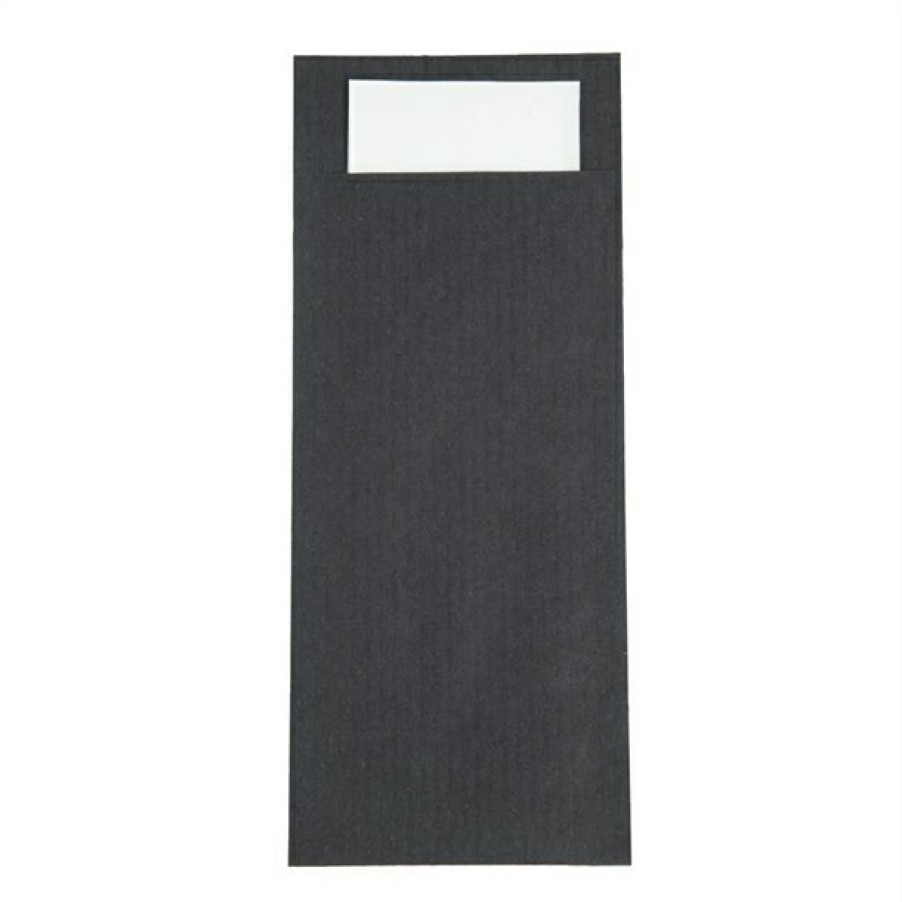 Consumables * | Best Price Europochette Black Cutlery Pouch With White Napkin (Pack Of 500)