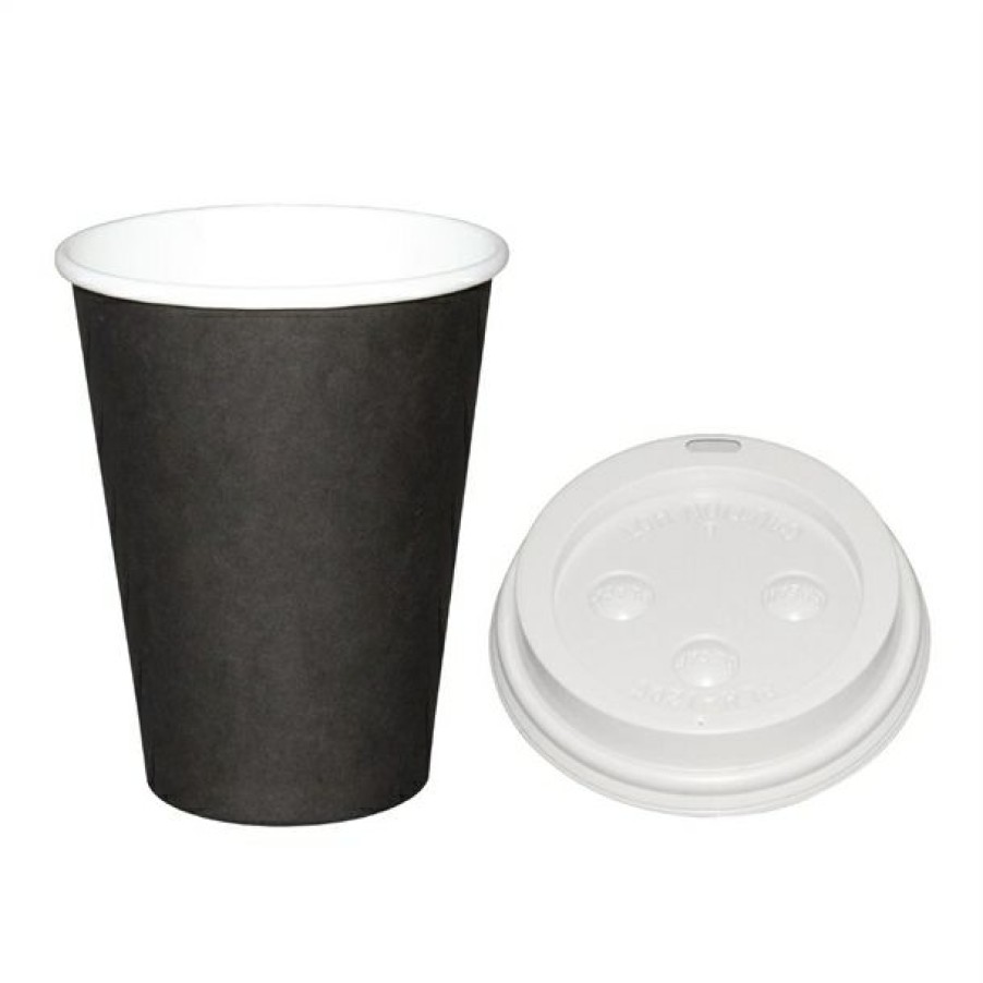 Consumables * | Bestsellers Special Offer Fiesta Recyclable Black 225Ml Hot Cups And White Lids (Pack Of 1000)