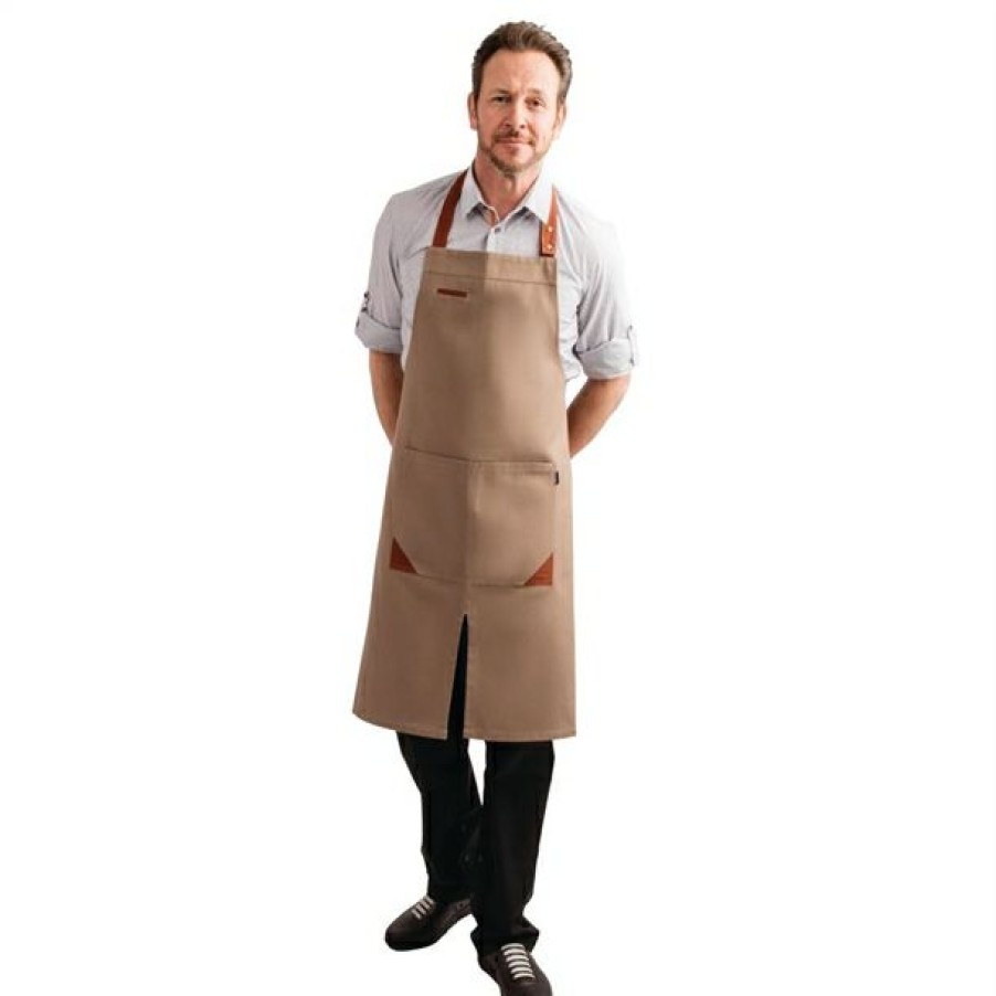 Chefs Clothing Aprons Footwear * | Quality Guarantee Bragard Fileas Apron Taupe And Leather