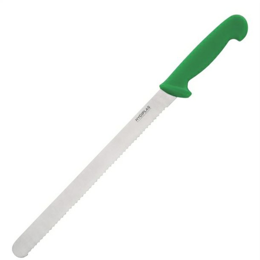 Kitchenware & Knives * | Quick Delivery Hygiplas Serrated Slicer Green 30.5Cm