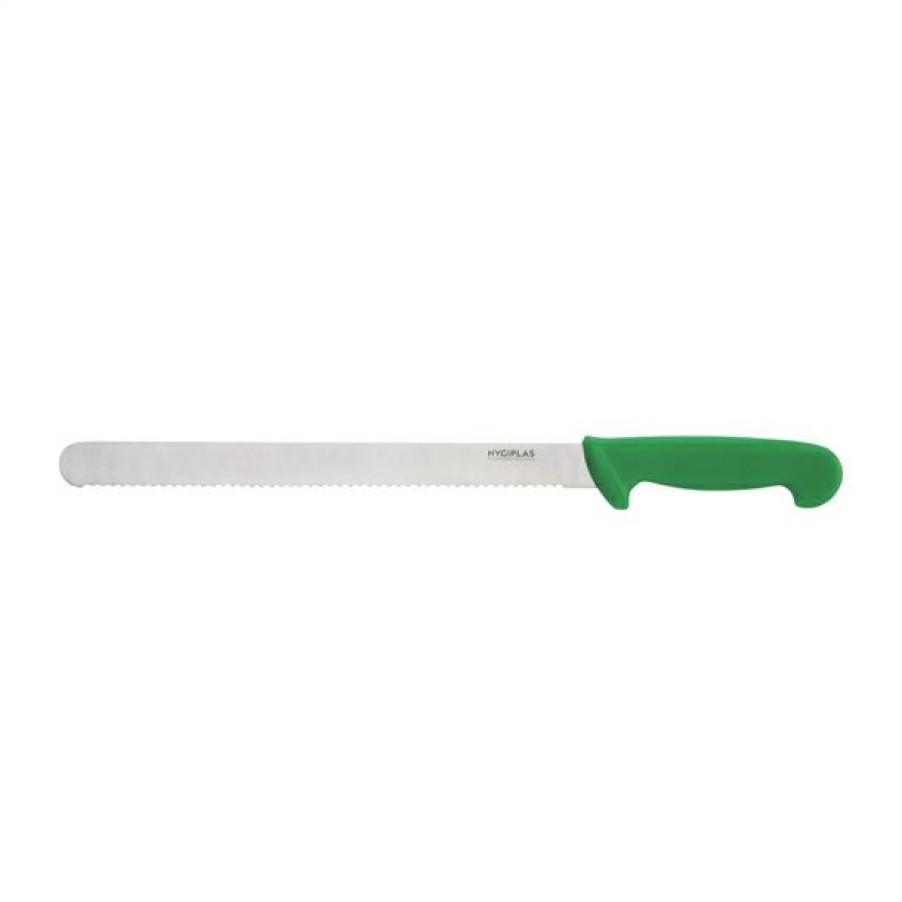 Kitchenware & Knives * | Quick Delivery Hygiplas Serrated Slicer Green 30.5Cm