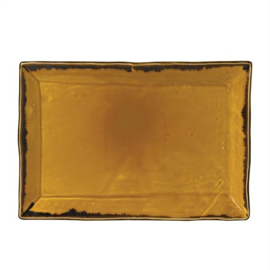 Crockery * | Latest Fashion Dudson Harvest Dudson Mustard Rectangular Tray 285Mm (Pack Of 6)