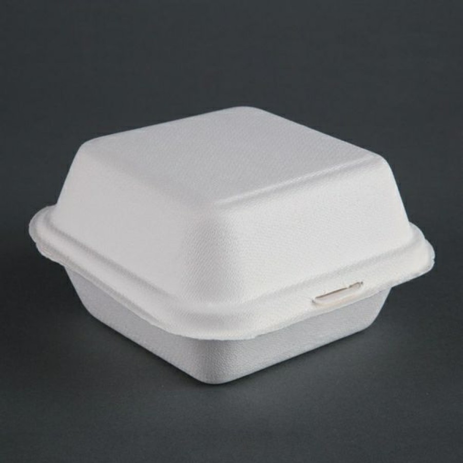 Consumables * | Discount Online Fiesta Compostable Bagasse Burger Boxes With Bottom Ridges 153Mm (Pack Of 500)