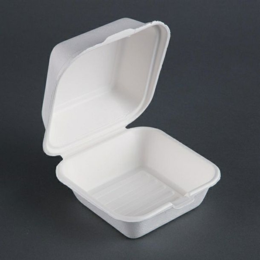 Consumables * | Discount Online Fiesta Compostable Bagasse Burger Boxes With Bottom Ridges 153Mm (Pack Of 500)