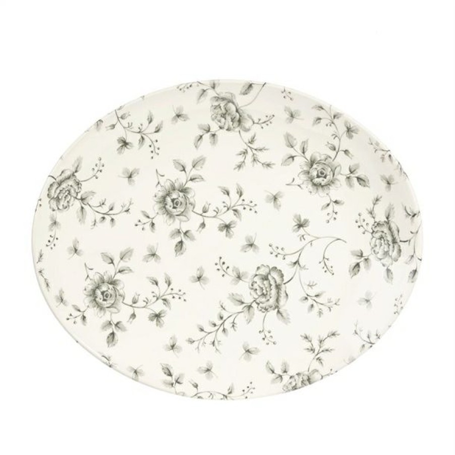 Crockery * | Typical Style Churchill Rose Chintz Oval Coupe Plates Grey 317Mm (Pack Of 6)