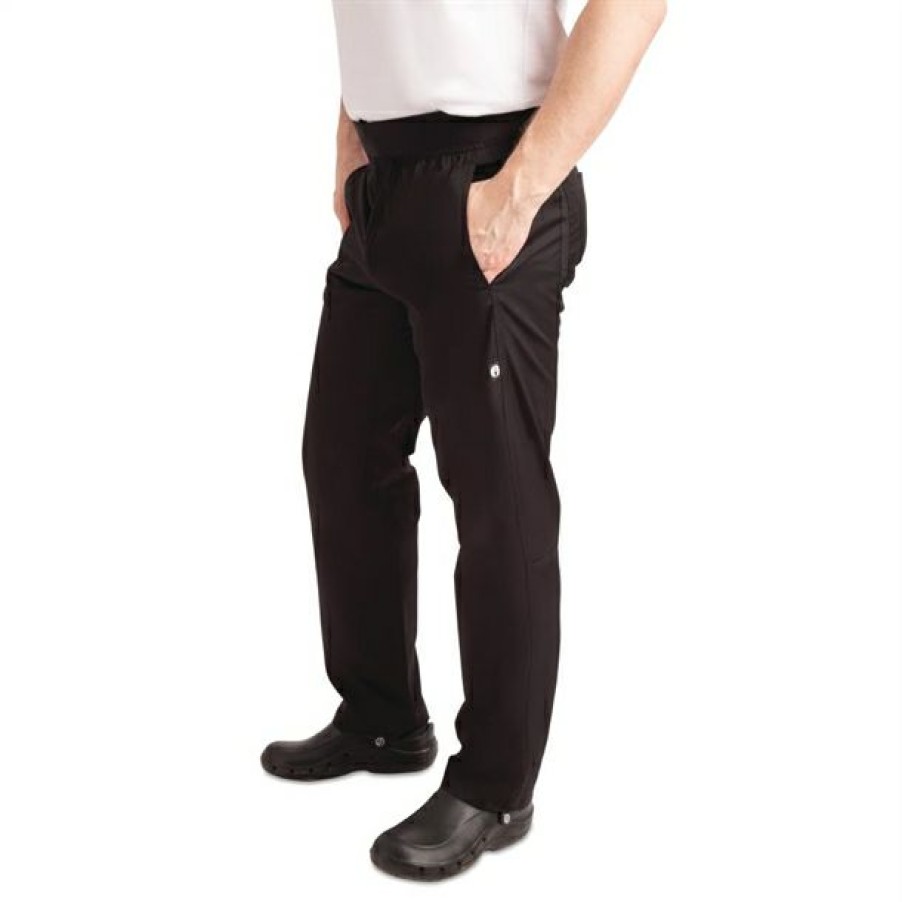 Chefs Clothing Aprons Footwear * | Free Delivery Chef Works Men'S Lightweight Slim Trouser Black