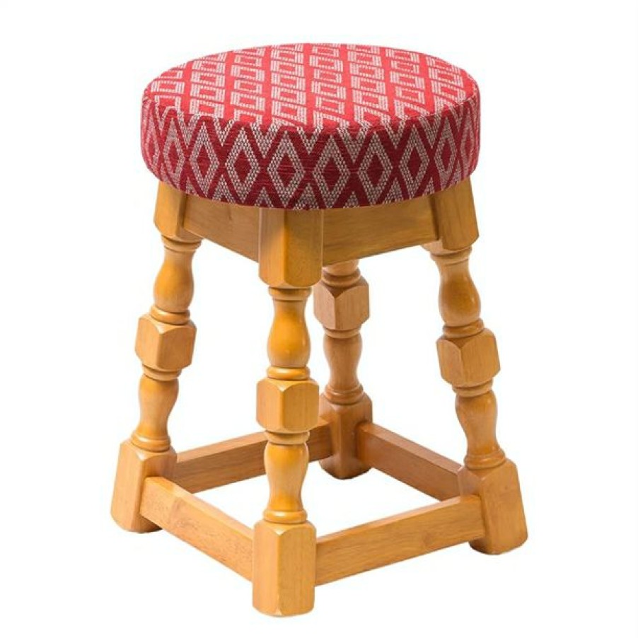 Furniture * | Sale Classic Soft Oak Low Bar Stool With Red Diamond Seat (Pack Of 2)