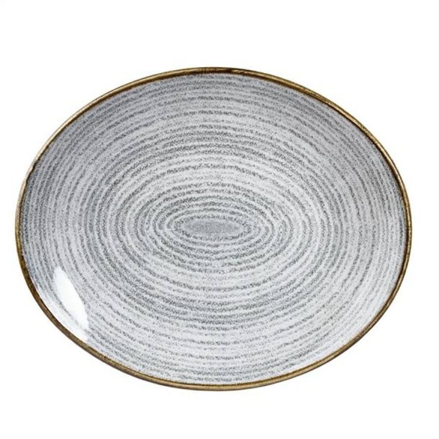 Crockery * | Free Delivery Churchill Studio Prints Homespun Stone Grey Oval Coupe Plate 270 X 229Mm