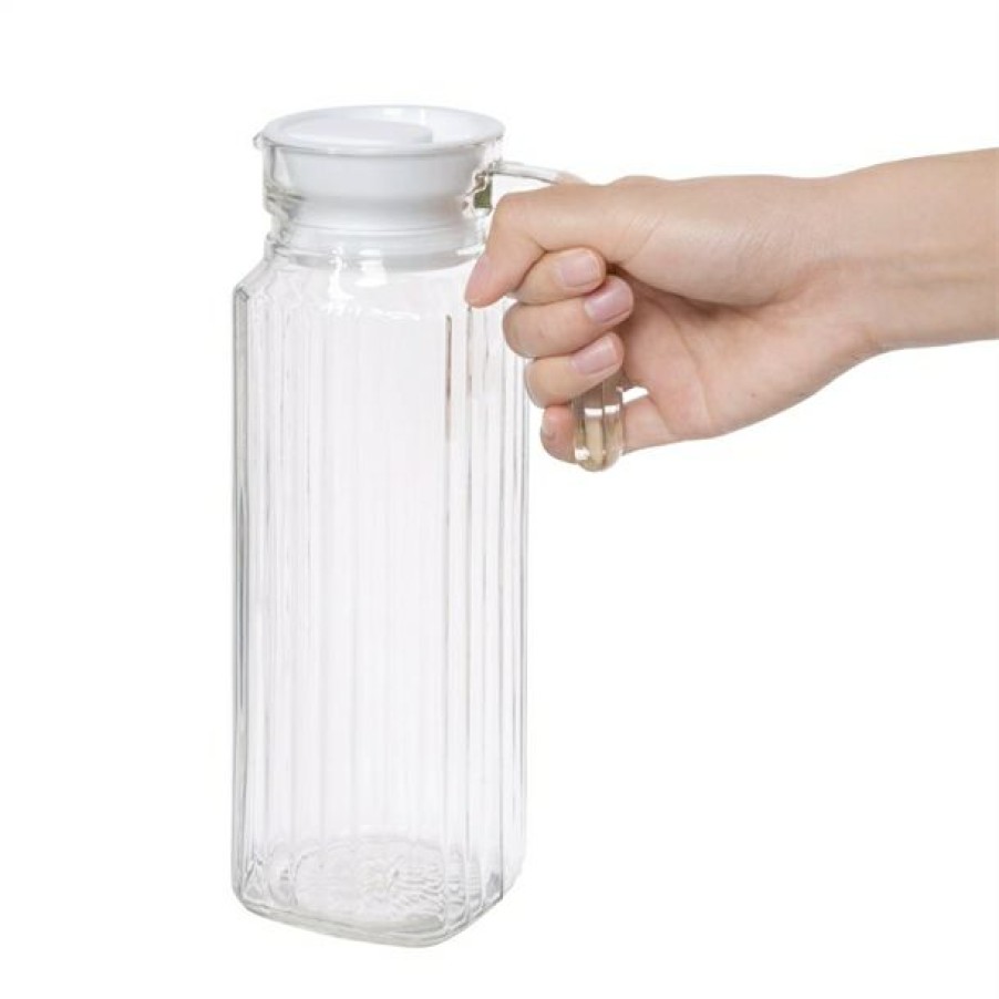 Glassware * | Quick Delivery Olympia Ribbed Glass Jugs 1Ltr (Pack Of 6)