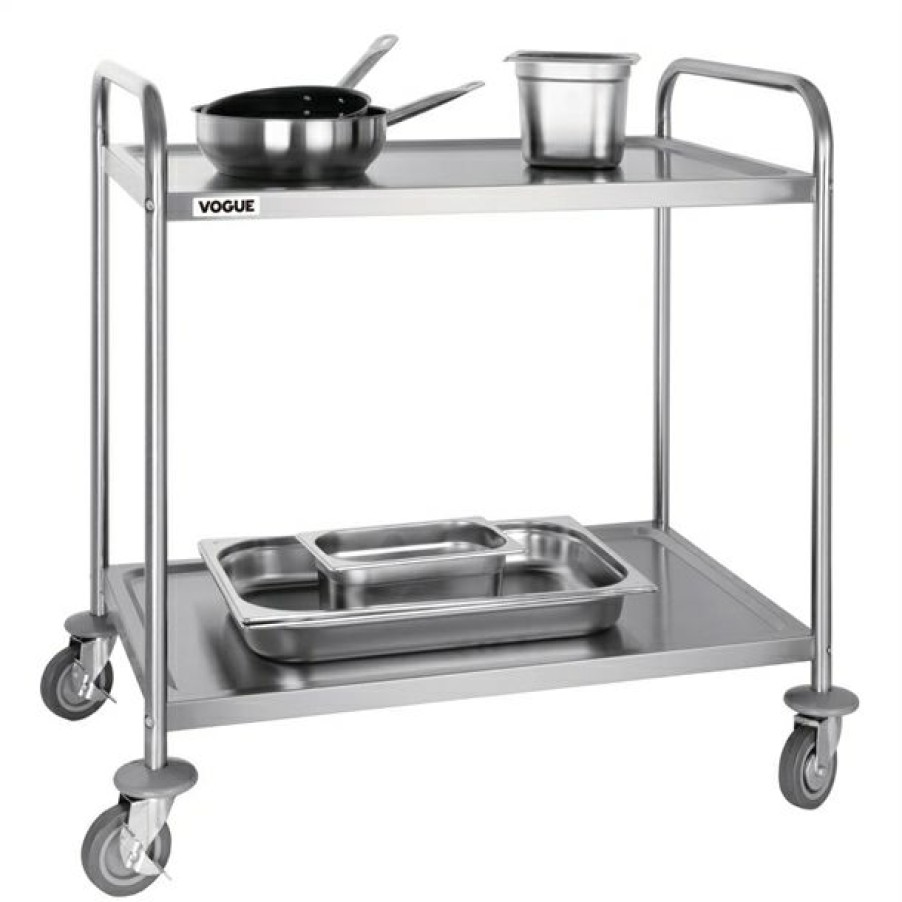 Furniture * | Discount Vogue Stainless Steel 2 Tier Clearing Trolley Large