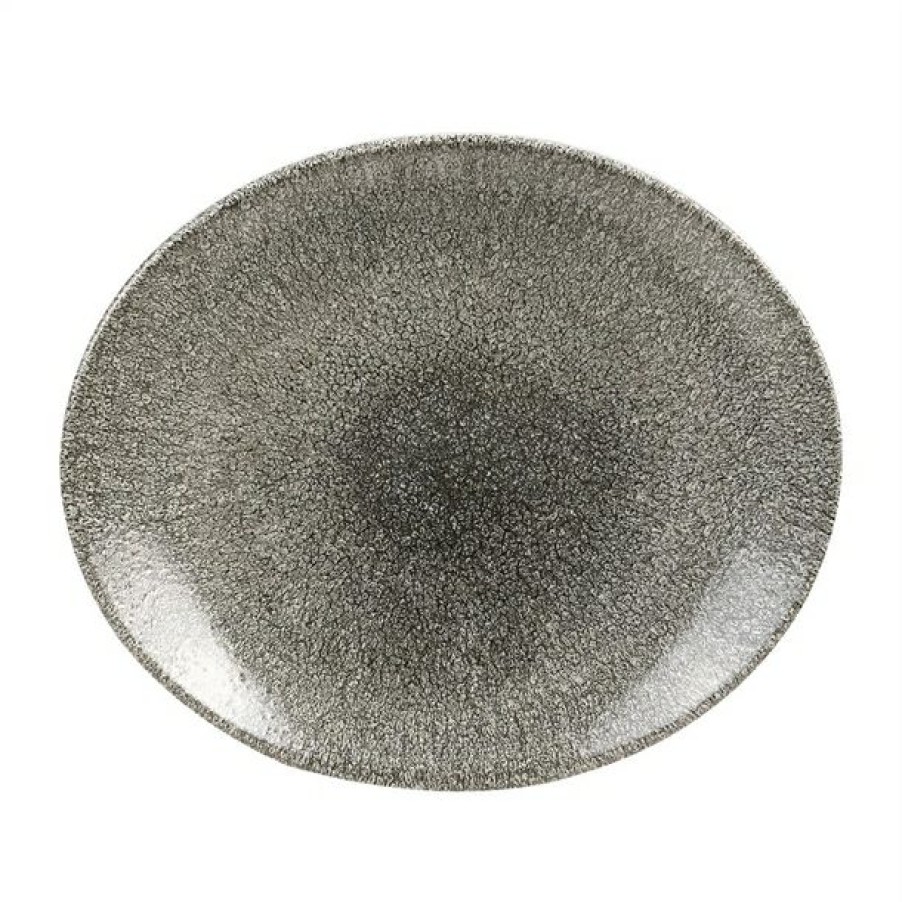 Crockery * | Flash Sale Churchill Studio Prints Raku Oval Coupe Plates Quartz Black 270Mm (Pack Of 12)