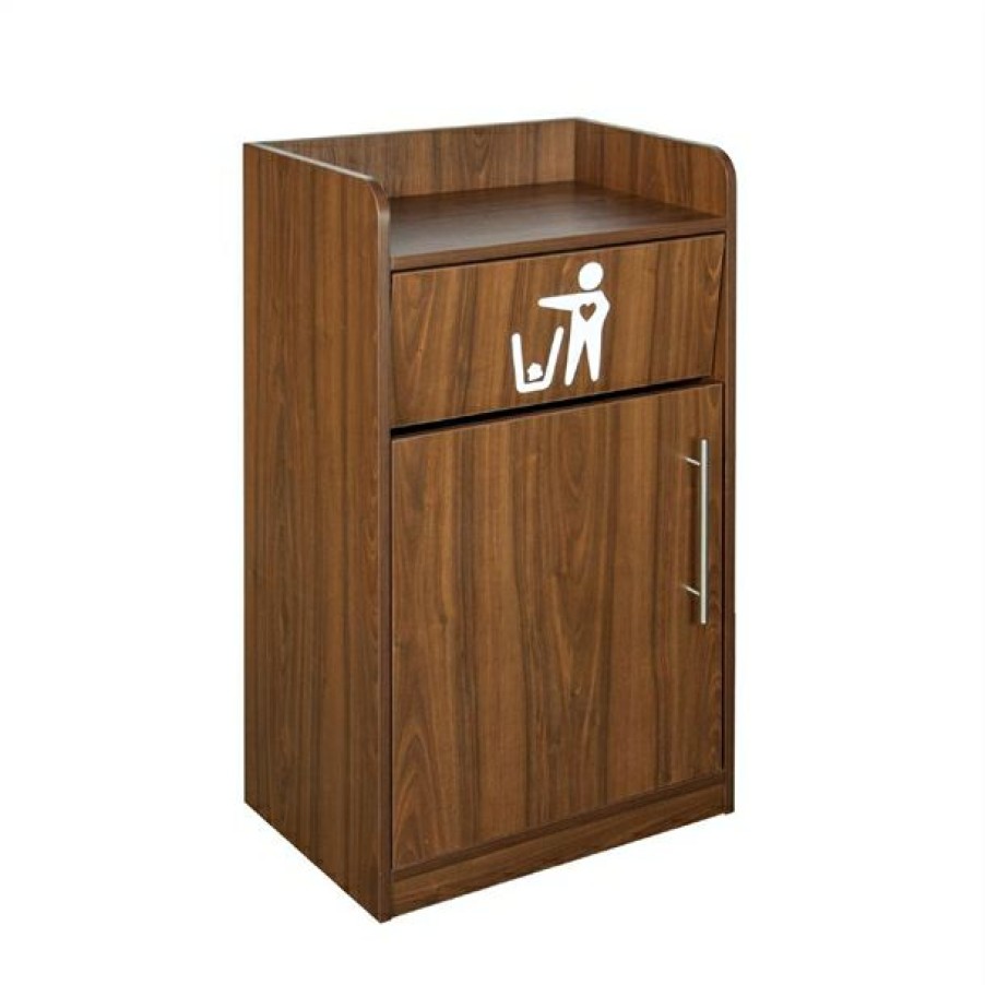 Furniture * | Free Delivery Litter Bin And Tray Stand Walnut Finish