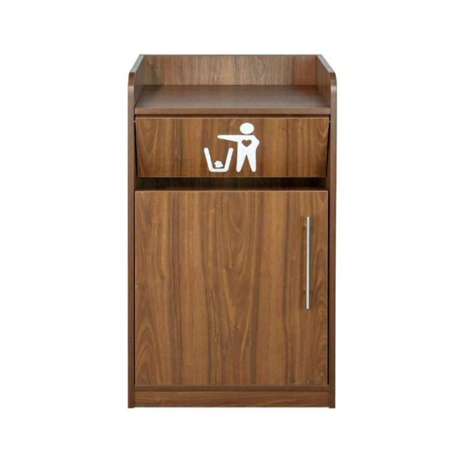 Furniture * | Free Delivery Litter Bin And Tray Stand Walnut Finish