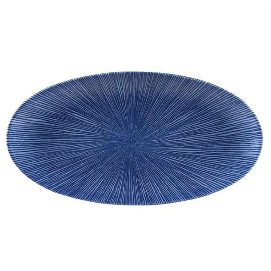 Crockery * | Bestsellers Churchill Studio Prints Agano Oval Chefs Plates Blue 347 X 173Mm (Pack Of 6)