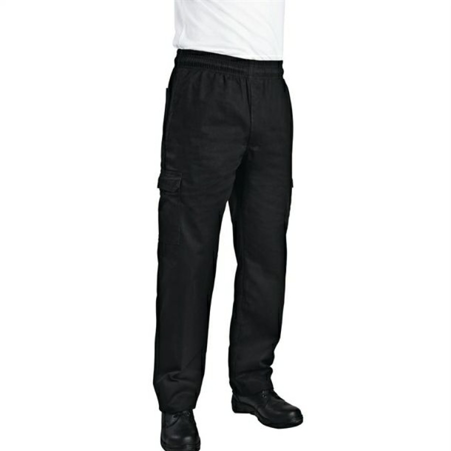 Chefs Clothing Aprons Footwear * | Discount Sale Chef Works Unisex Classic Fit Cargo Chefs Trousers Black